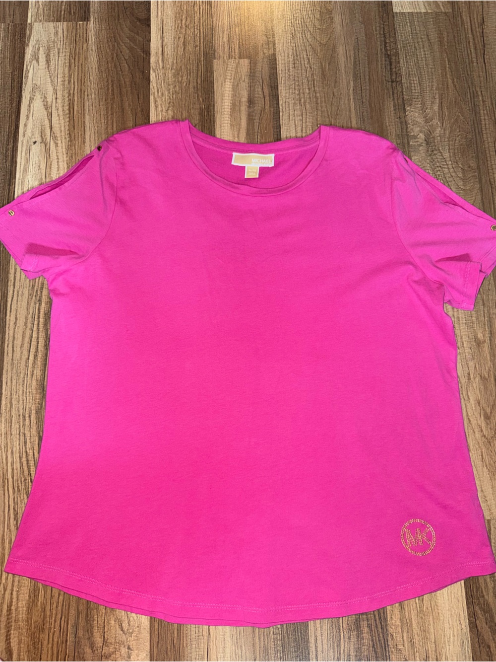 MICHAEL Michael Kors Hot Pink Short Sleeve Tee with Gold MK Accent
